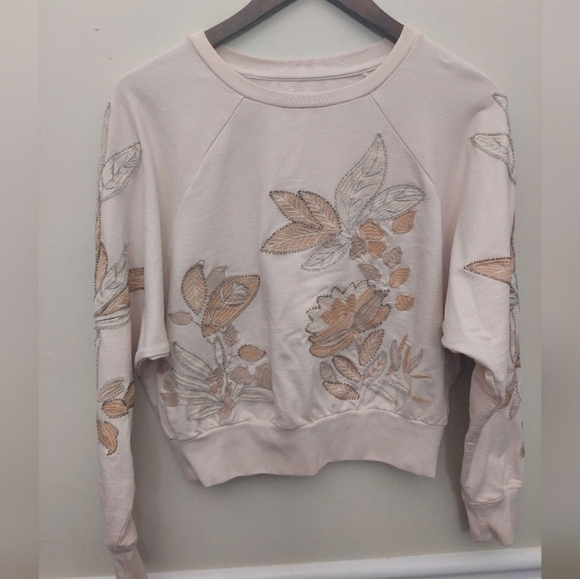 Anthropologie Embroidered And Beaded Floral Oversized Sweatshirt XS - Picture 7 of 7
